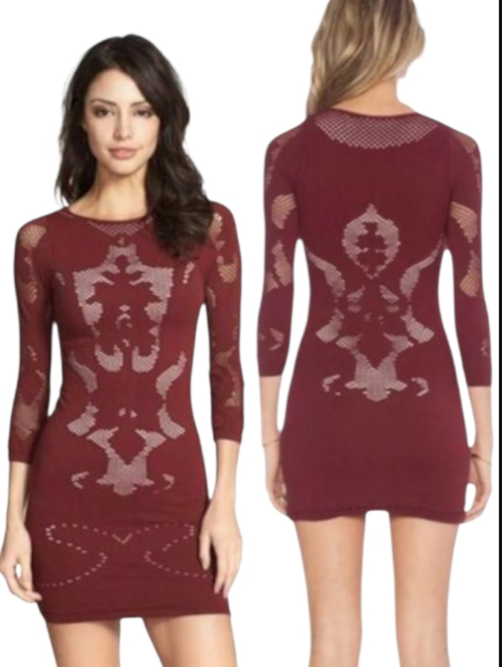 Intimately Free People Cutout Bodycon Mini Dress Stretch Burgindy Nude